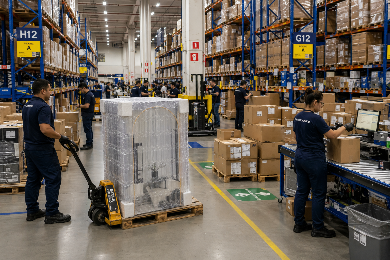 Operação logística em centro de distribuição com proteção de embalagem