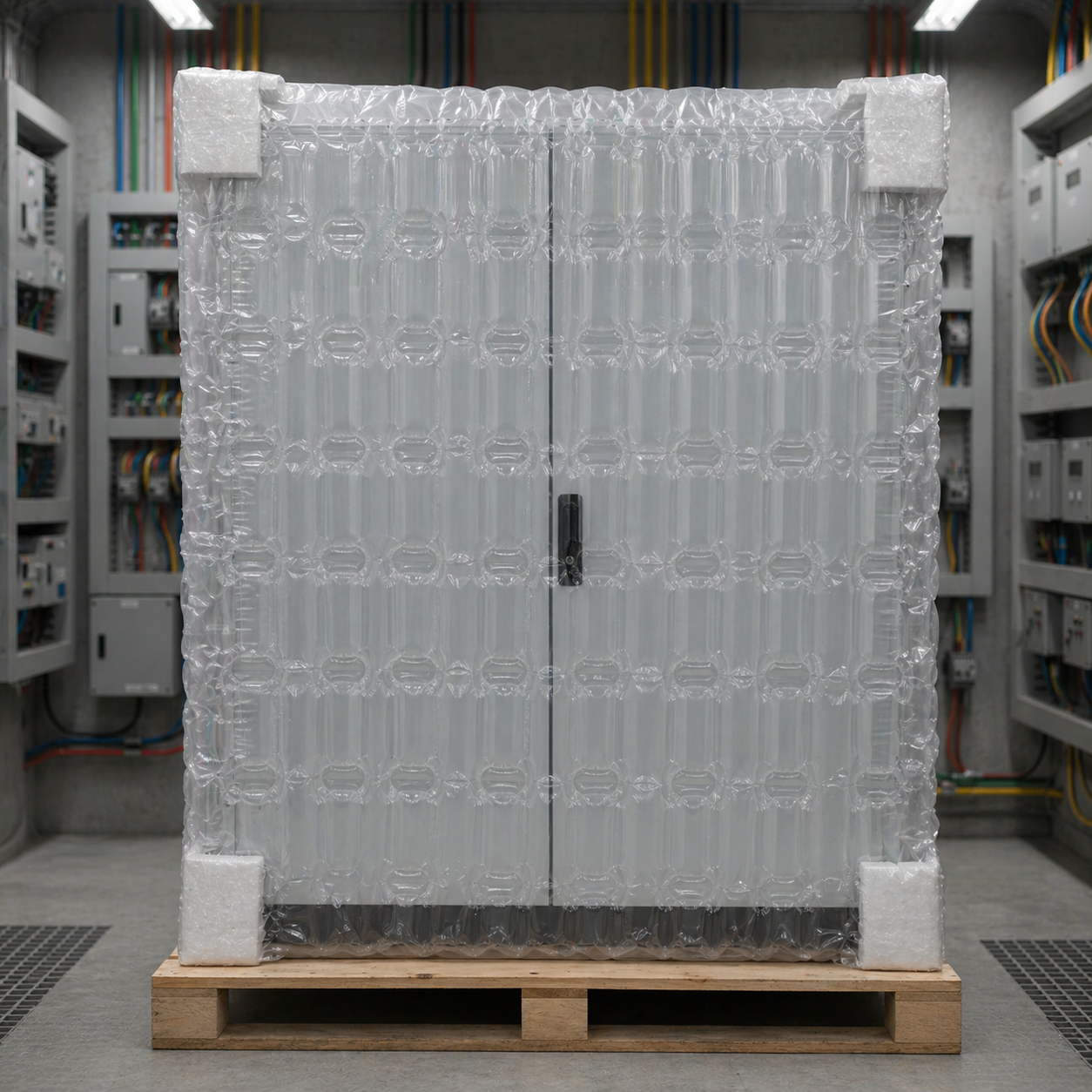 Painel elétrico protegido com manta de almofada de ar